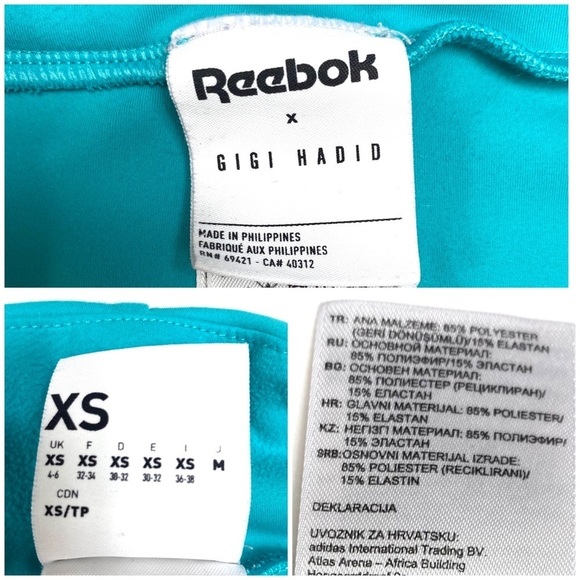 REEBOK Gigi Hadid Logo Color Block 7/8 Length Leggings in Aqua Blue - Picture 6 of 9